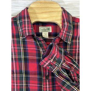 Vintage LL Bean Button Down Shirt Men's Lg Traditional Fit Long Sleeve Plaid Red